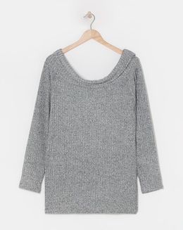Grey Marl Rib Bardot Top