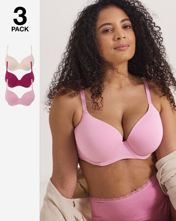 Pretty Secrets (3 Pack) Cotton T-Shirt Wired Bras (B-F) Pink Multi