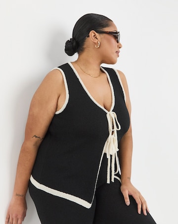 Simply Be Black & White Contrast Tie Front Waistcoat Co-Ord