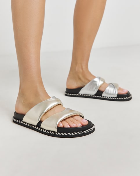Simply Be Mica Soft Twist Leather Footbed Sandals - Wide Fit (E)