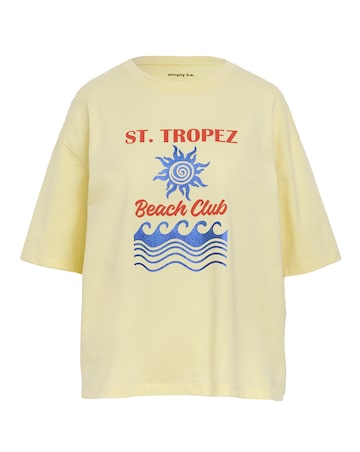 Simply Be Light Yellow Glitter St Tropez Graphic T-Shirt