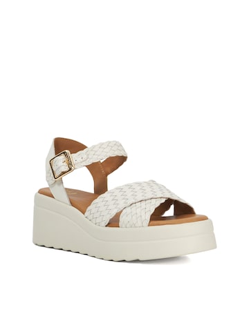 Dune Kinleys Ecru Leather Woven Flatform Sandals - Standard Fit (D)