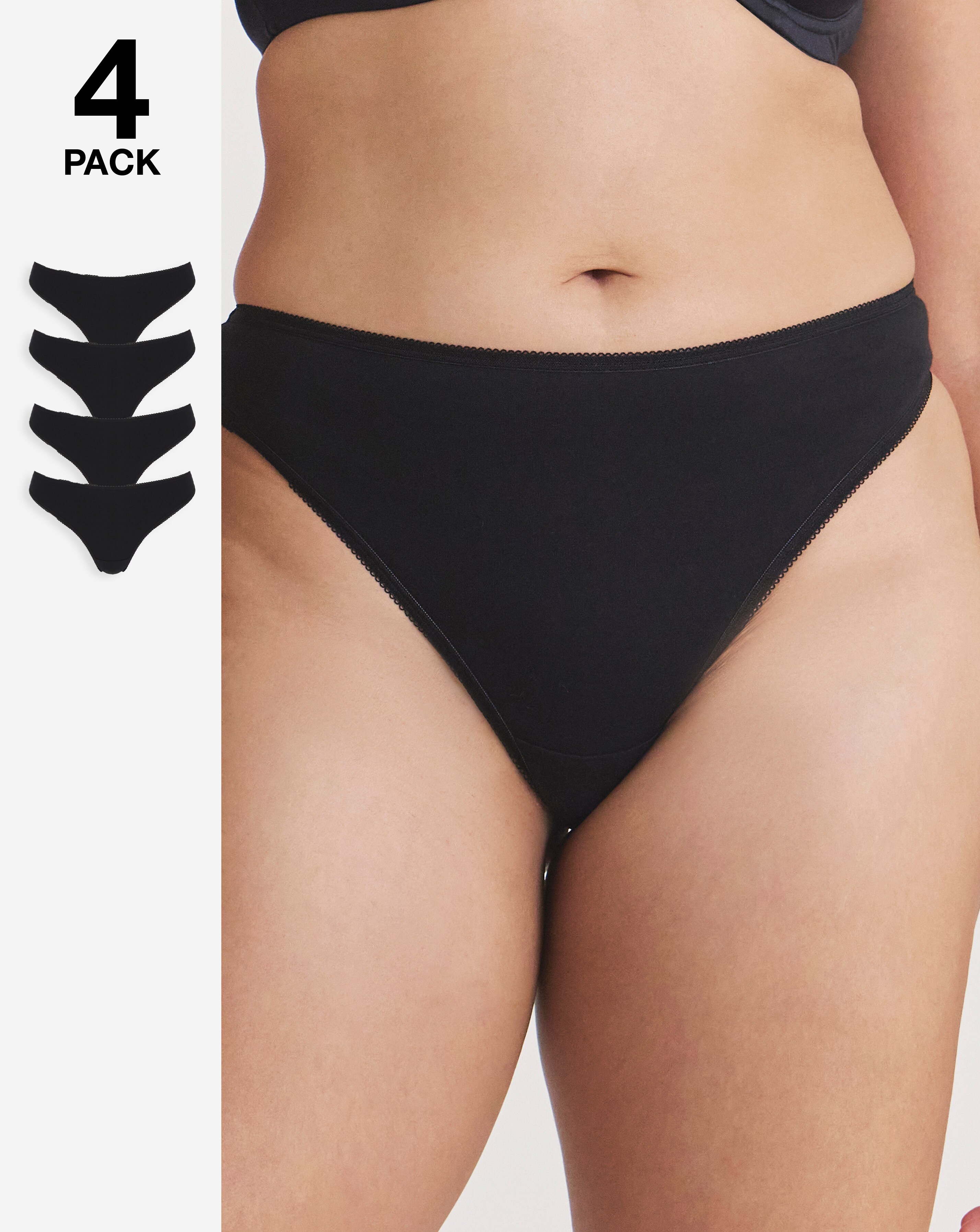 Pretty Secrets (4 Pack) Value Cotton Thongs Black
