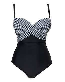 Figleaves Tailor Twist Underwired Bandeau Tummy Control Swimsuit