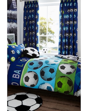 Catherine Lansfield Kids Football Lined Pencil Pleat Curtains Two Panels