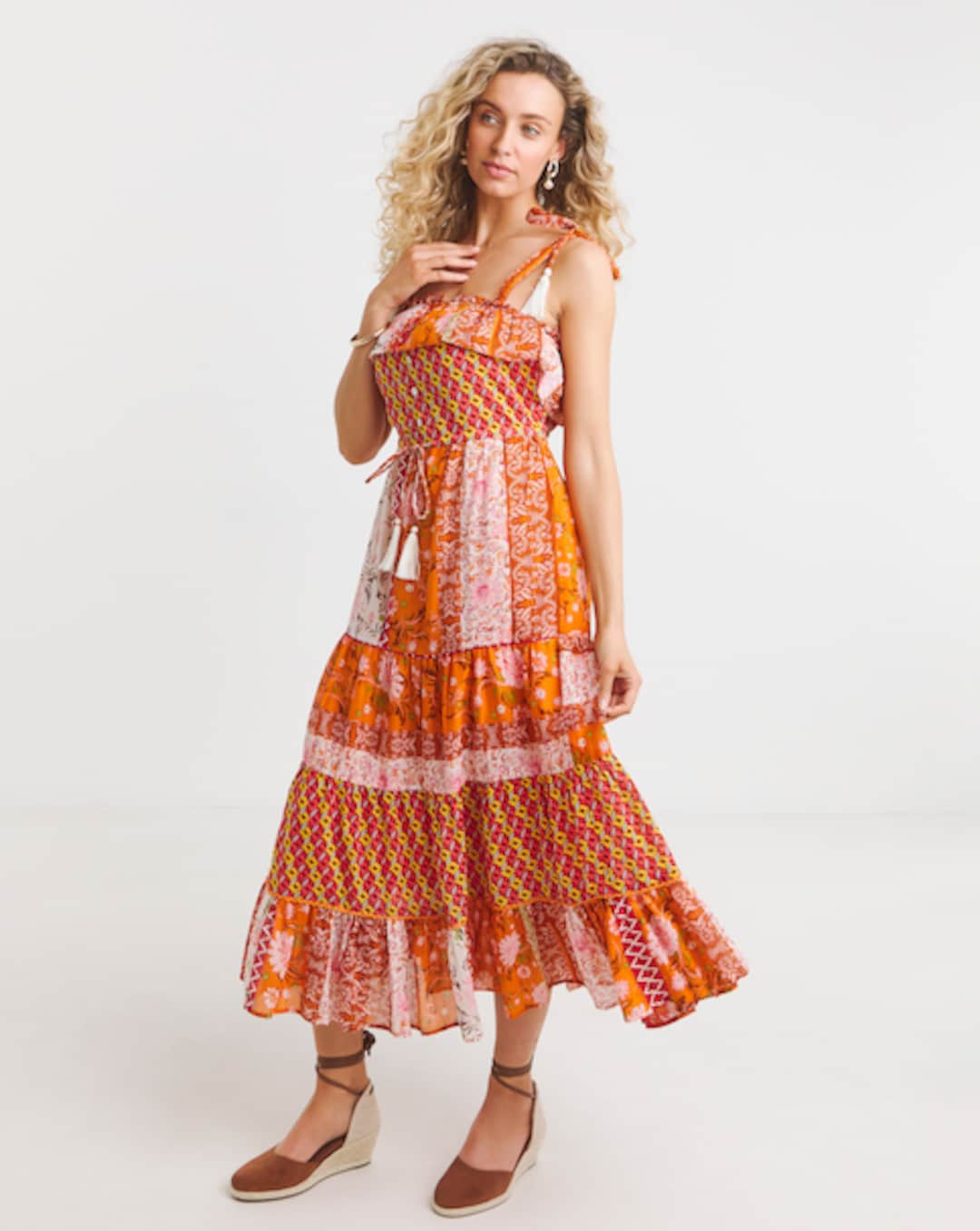 brown and cream spotted dress Blaine Brown and Cream Polka Dot Maxi Dress main image 0