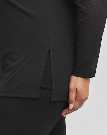 Black 2 in 1 Rib Mesh Longline Top