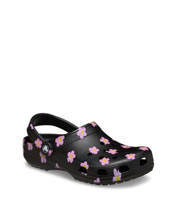 Crocs Black/Pink Classic Flower Clog - Standard Fit