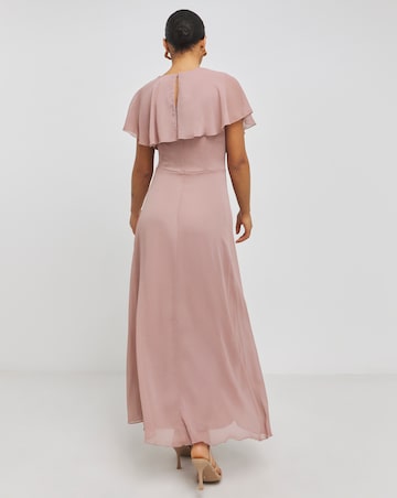 Pink Frill Chiffon Wrap Maxi Dress