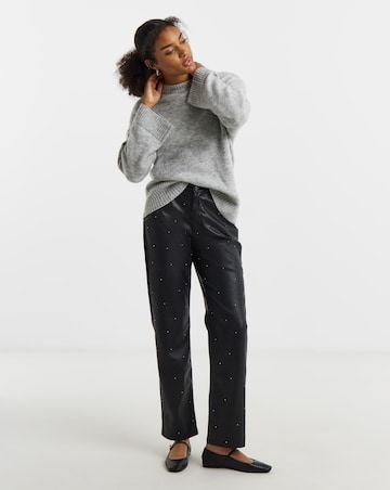 Embellished PU Straight Leg Trousers