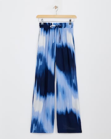 Blue Tie Dye Crinkle Shirred Waist Wide Leg Trousers