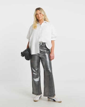 Black Metallic Wide Leg Jeans