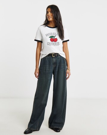 Simply Be Black & White Morello Cherries Graphic Ringer T-Shirt