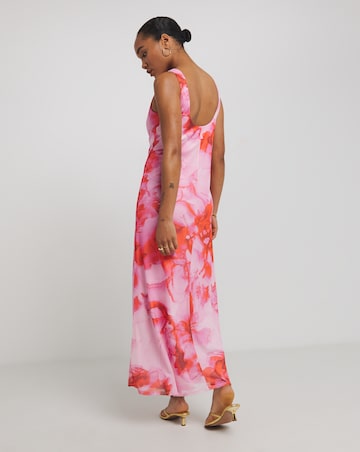 Simply Be Pink And Red Floral Print Mesh Maxi Dress