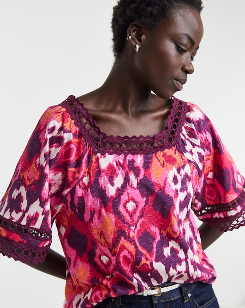 Square Neck Broderie Sleeve Top