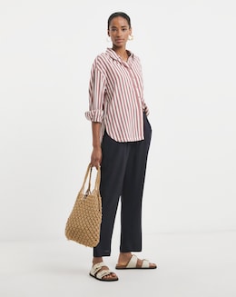 Navy Linen Mix Tapered Trouser