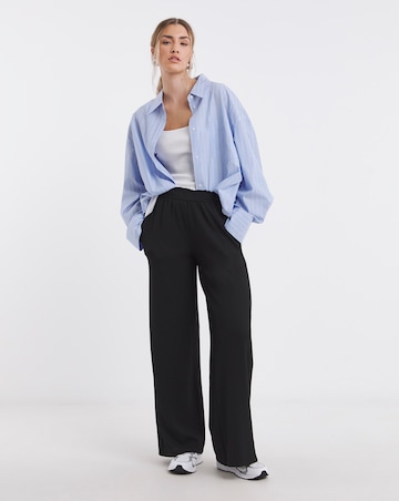 Black Textured Jersey Wide Leg Trousers