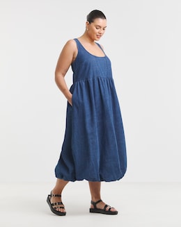 Simply Be Mid Blue Denim Bubble Hem Midaxi Dress