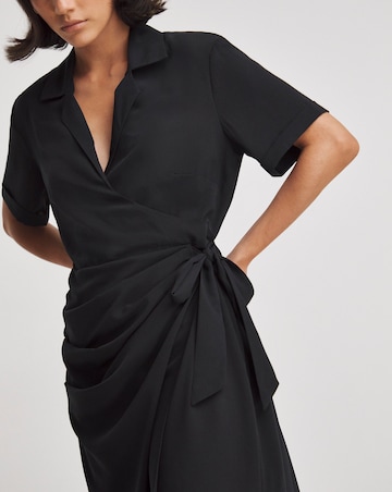 Black Wrap Midi Shirt Dress