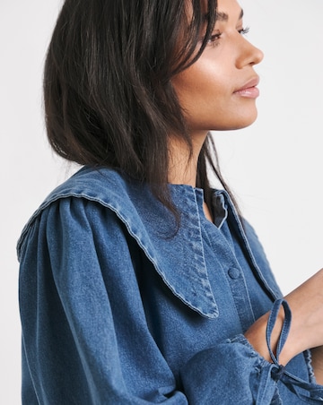 Simply Be Mid Blue Oversized Collar Denim Dress