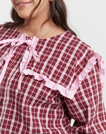 Neon Rose Sailor Collar Checked Blouse