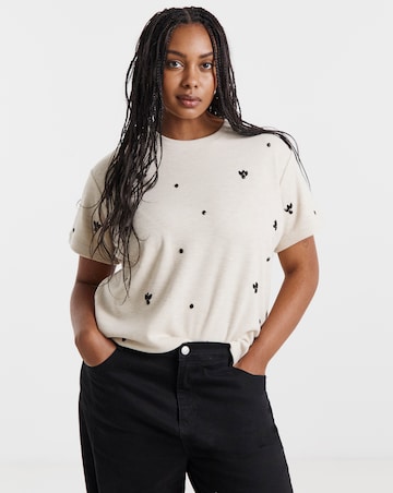 Oatmeal Soft Touch Diamante Top