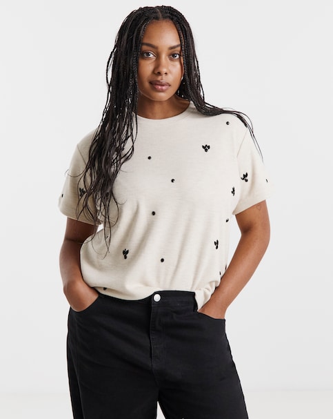 Oatmeal Soft Touch Diamante Top