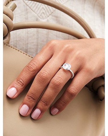 Simply Silver Beaded Cubic Zirconia Ring