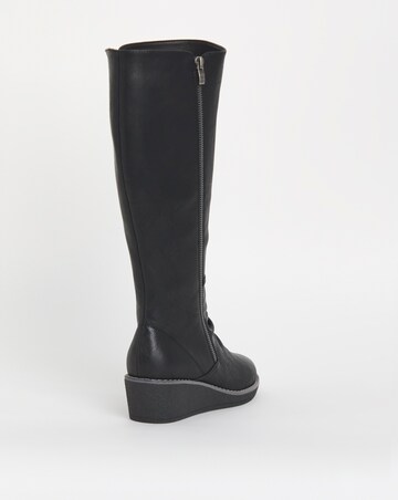Cushion Walk Wedged Crepe Sole Knee High Boot EEE Fit Standard Calf