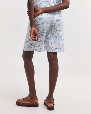 Printed Linen Mix Knee Length Shorts