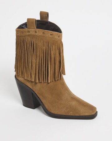 Parton Suede Fringe Western Cowboy Ankle Boots - Extra Wide Fit (EEE)