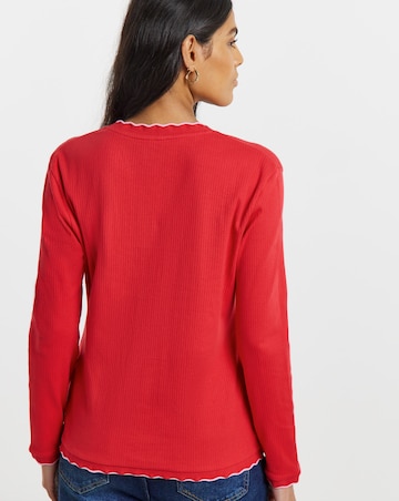 Red Scallop Edge Button Through Top