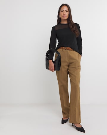 Black Crew Neck Long Sleeve Mesh Insert Top