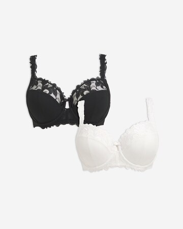 2 Pack Flora Underwired Full Cup Bras B-G - Black/White