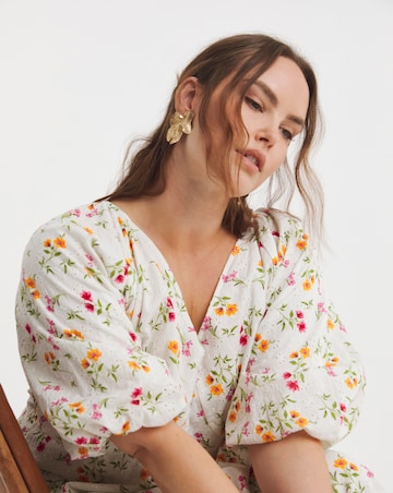 Simply Be Floral Print Broderie Button Through Midi Dress