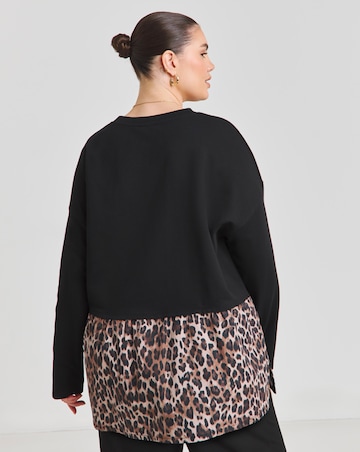 Simply Be Black & Leopard 2 in 1 Sweat with Woven Shirt