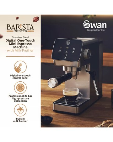 Swan Digital Mini Espresso Coffee Machine with Milk Frother