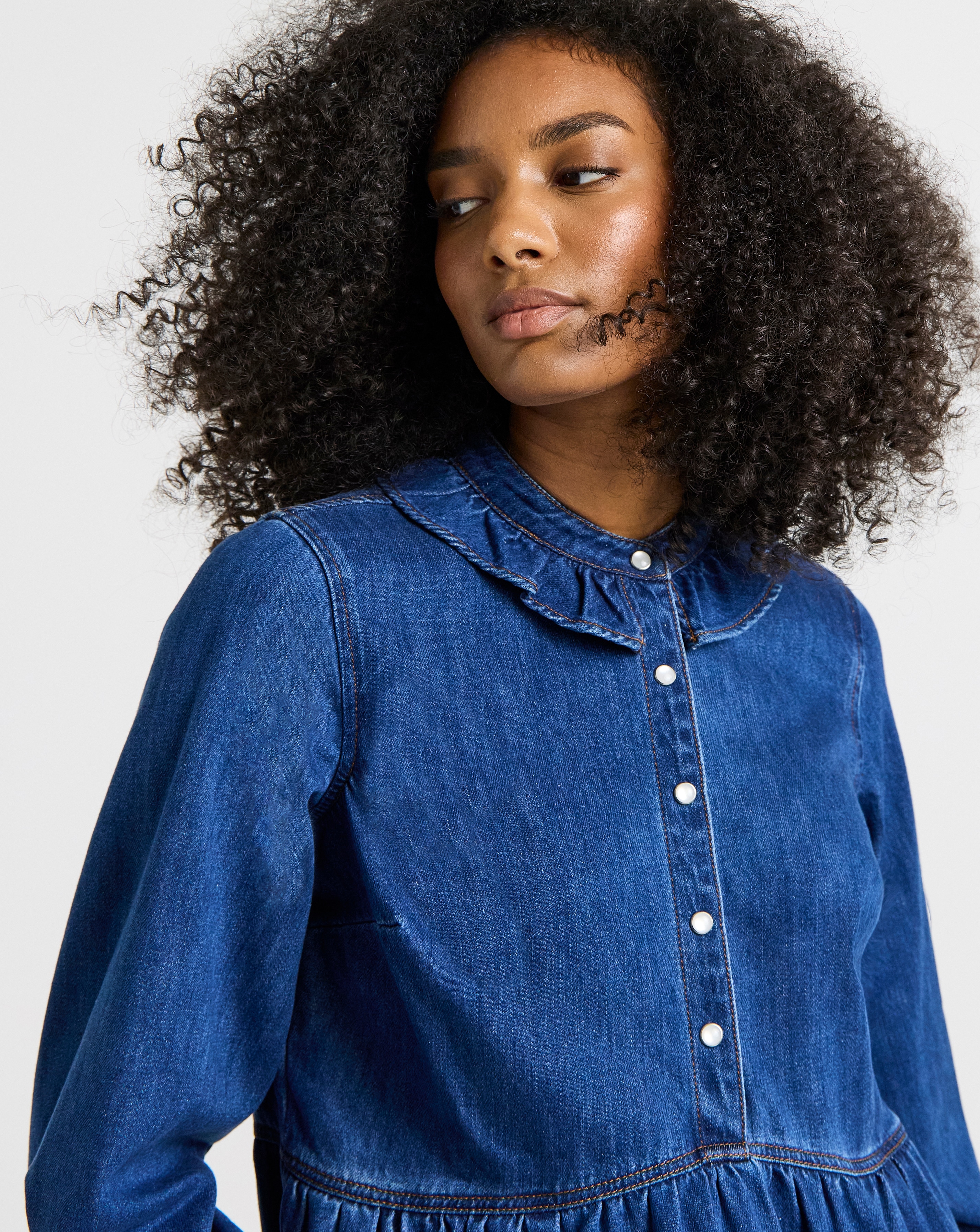Mid Wash Frill Collar Denim Mini Dress | Fashion World