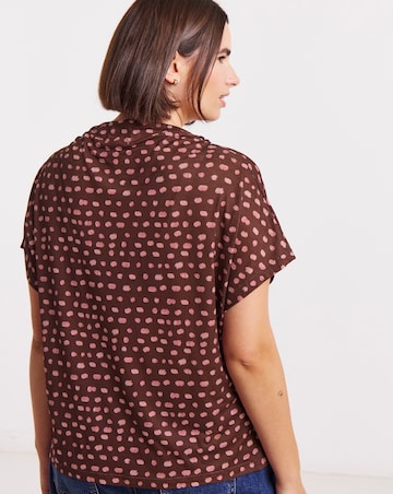 Simply Be Brown & Pink Spot Print High Neck Mesh Top