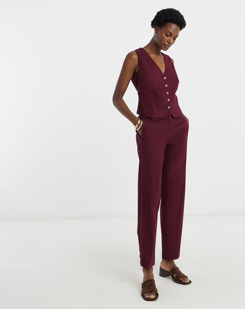 Blackcurrant Linen Mix Peg Trouser