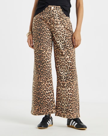 Leopard Print Denim Wide Leg Jeans
