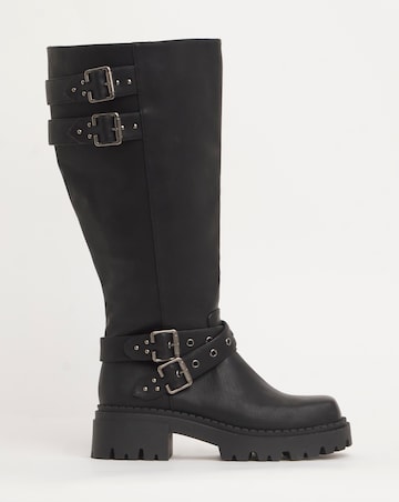 Hendrix Chunky Buckle Biker Boots Extra Wide EEE Fit Super Curvy Calf
