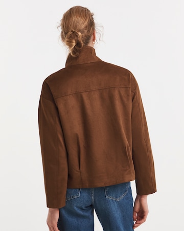 Tan Suedette Funnel Neck Relaxed Fit Jacket