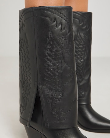Mara Leather Embroidered Cuff Western Boots - Extra Wide Fit (EEE) & Curvy Calf