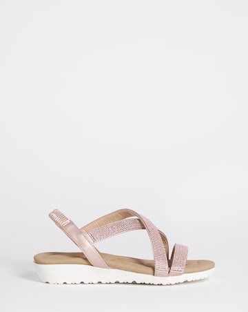 Heavenly Soles Breeze Low Wedge Comfort Diamante Sandals - Wide Fit (E)