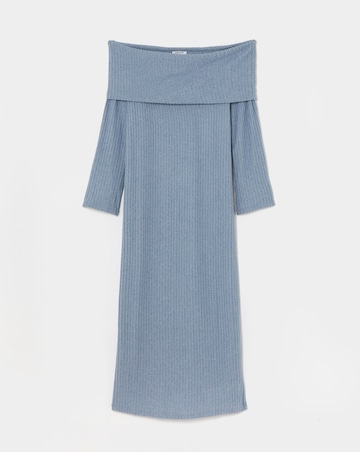 Blue Cosy Rib Bardot Maxi Dress
