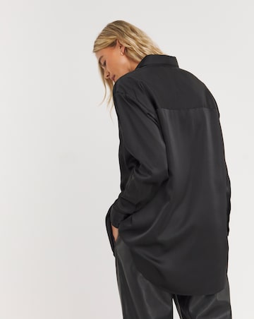 Black Relaxed Fit Satin Long Sleeve Shirt