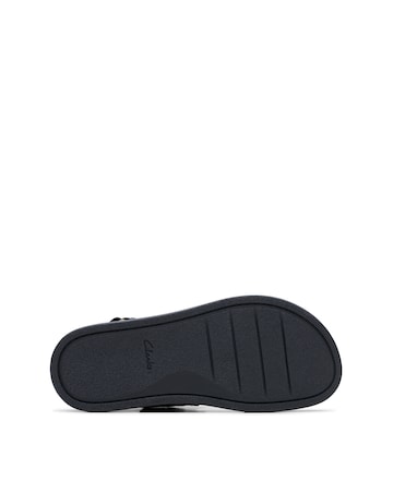 Clarks Black Leather Arwell Glide Sandals - Wide Fit (E)
