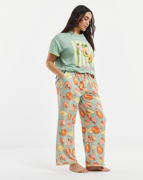 Figleaves Blanket Stitch Pyjama Set Fruit Print