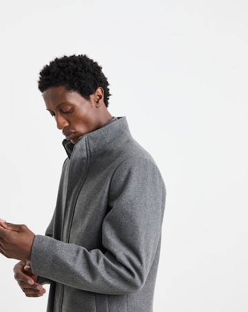 Grey Wool Blend Mid Length Funnel Neck Coat